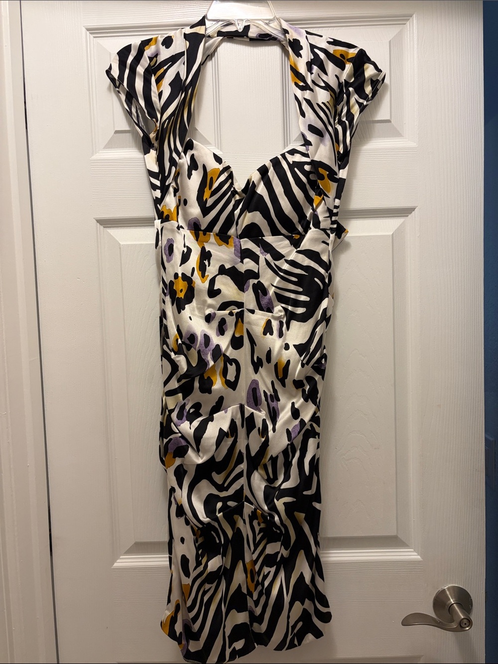 Cache’ size 2 Women's Zebra Print Halter Dress in White, Black